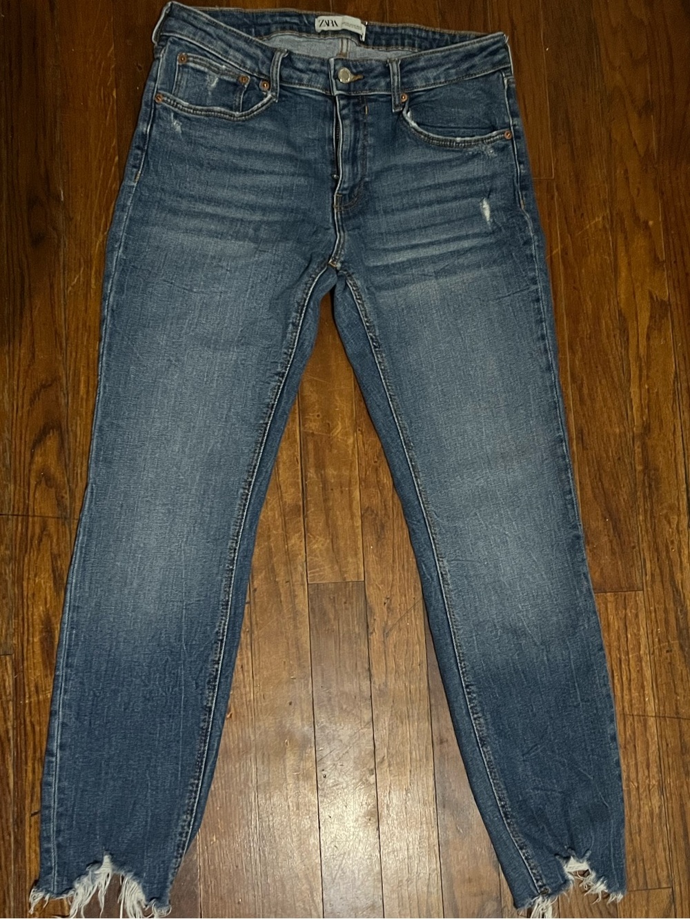 Zara Distressed Ankle Slim Jeans in Blue